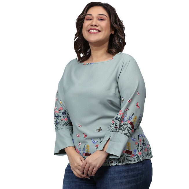 Grey Floral Border Top, , alternate image number null