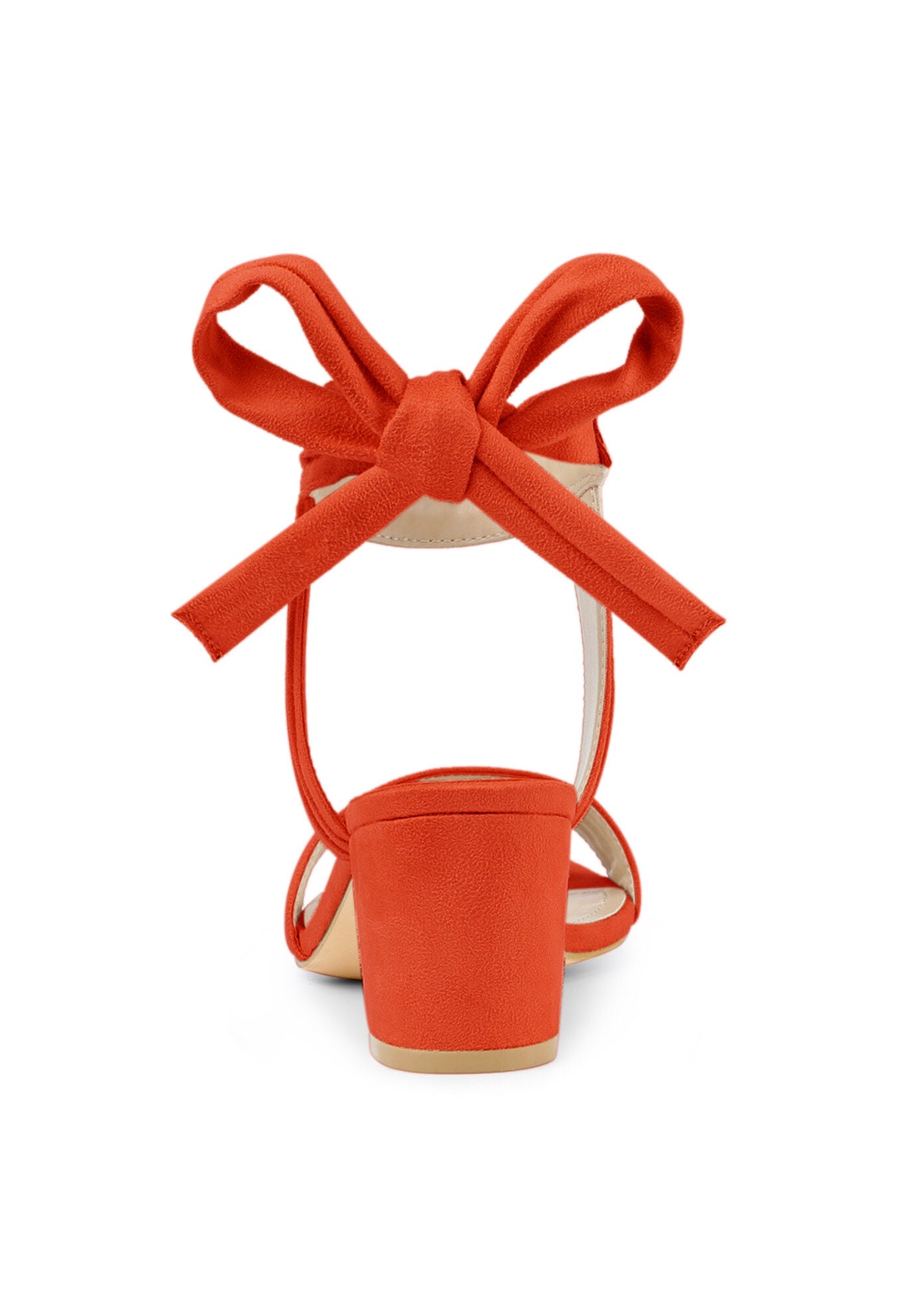 Open Toe Ankle Tie Back Block Heels Sandals, Orange / Orange, alternate image number 2