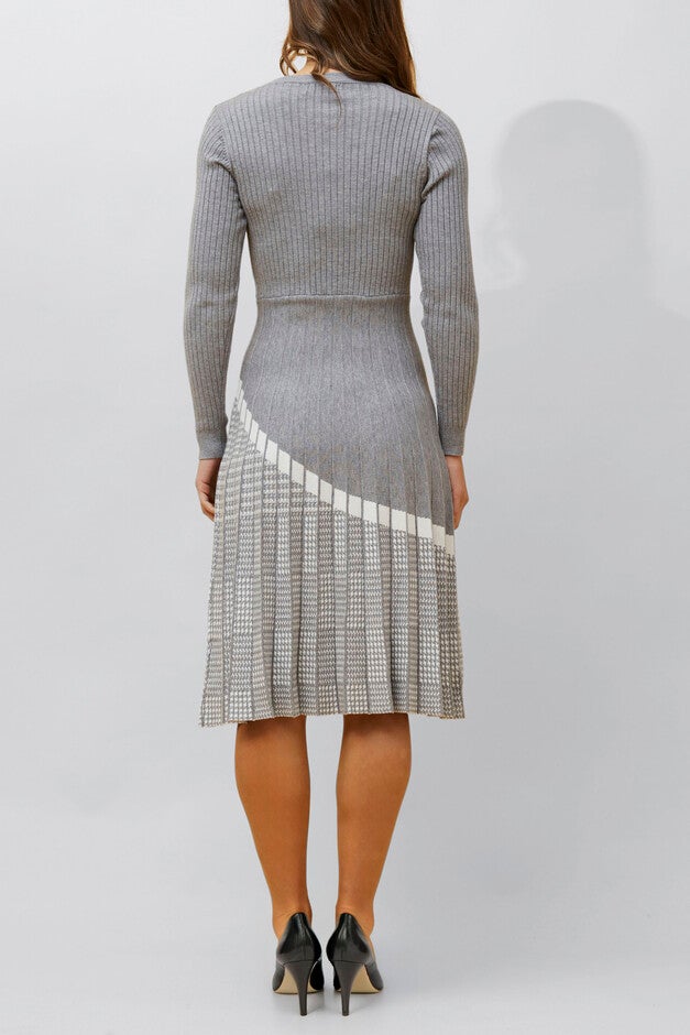 Leslie Dress Knit Prince De Galle Pleated Skirt, Grey / Light Grey, alternate image number 3
