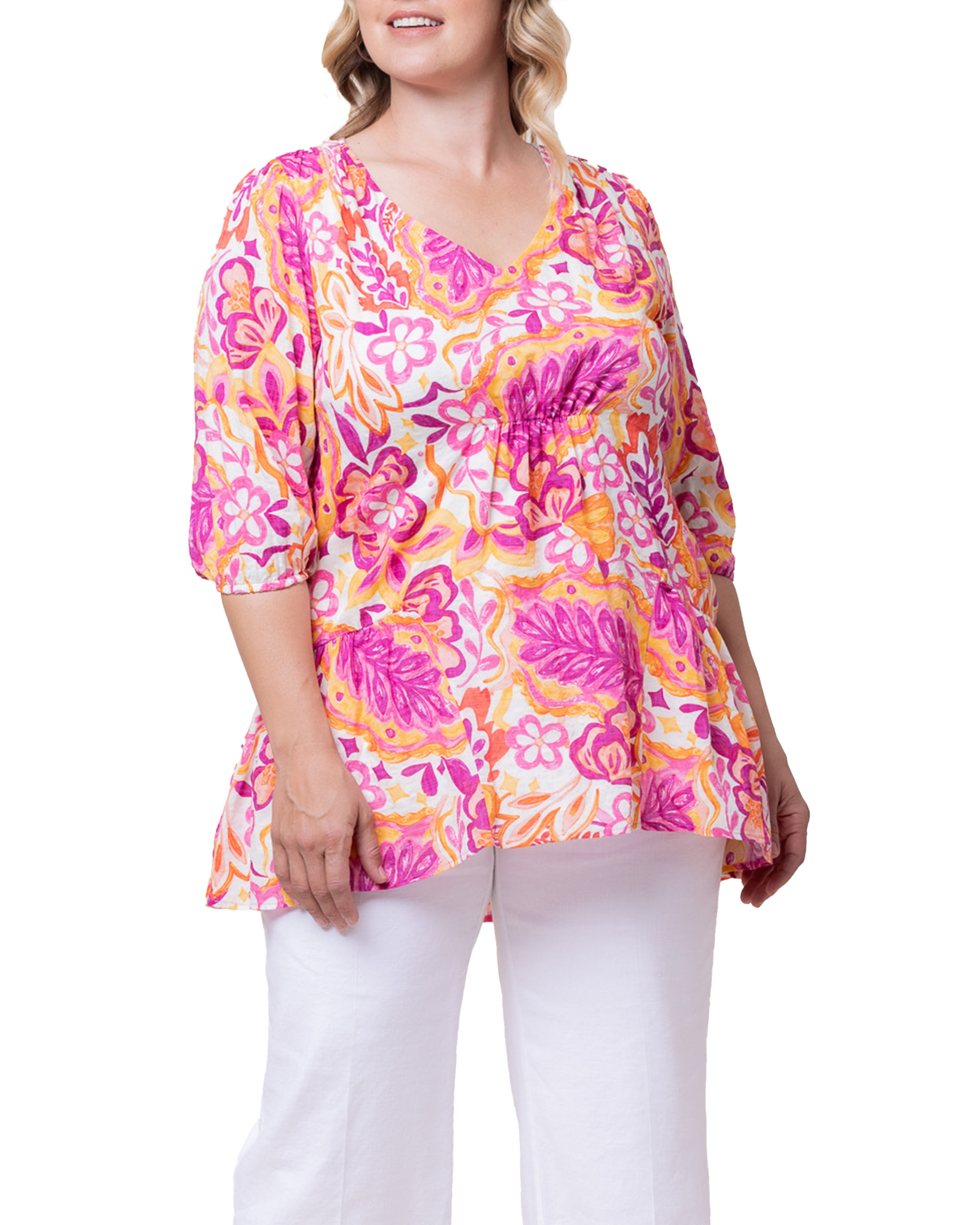 Oasis Flowy Tunic Top, ARTFUL TROPICAL PRINT / Magenta, hi-res image number 0