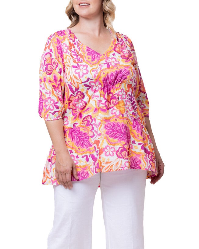 Oasis Flowy Tunic Top, ARTFUL TROPICAL PRINT / Magenta, hi-res image number 0