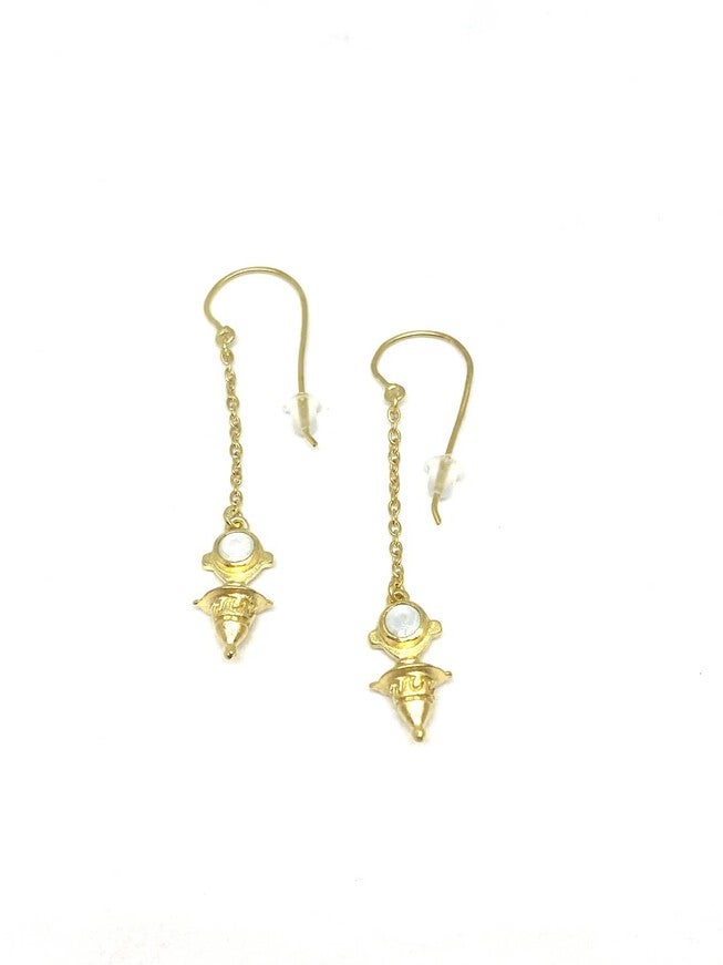 SMALL CONE MOTHER OF PEARL TUAREG EARRINGS IN GOLD, Gold / Gold, hi-res image number null