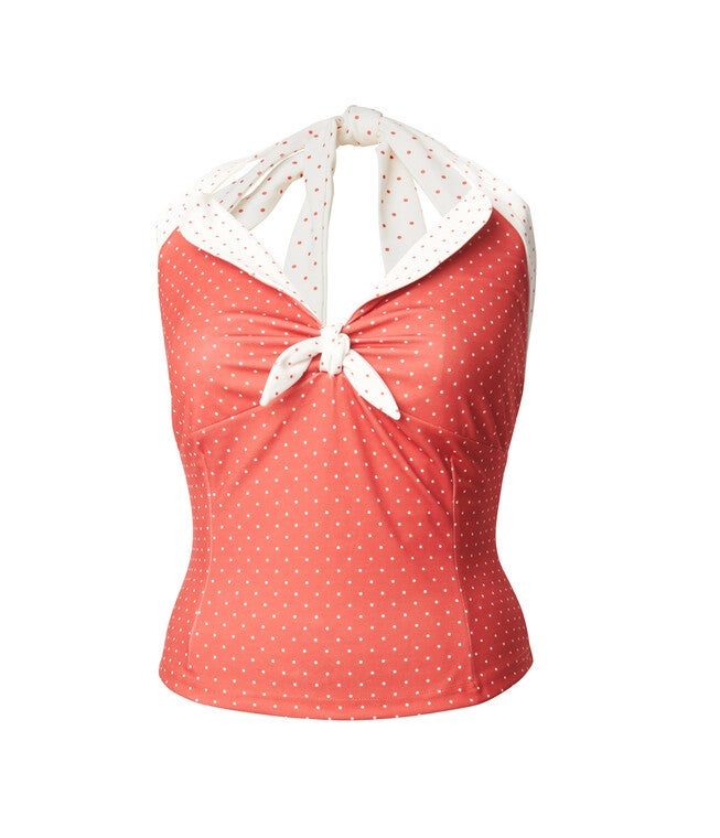 Unique Vintage Red Pin Dot Halter Top, Red / Red, hi-res image number null