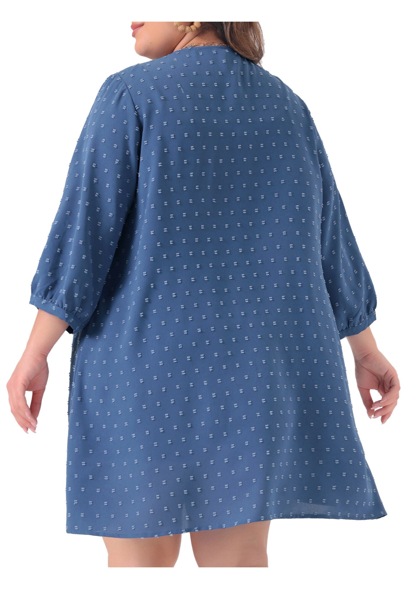 OPEN FRONT 3/4 SLEEVE SWISS DOTS LIGHTWEIGHT COVER UP CARDIGAN, Blue / Dusty Blue, alternate image number 3