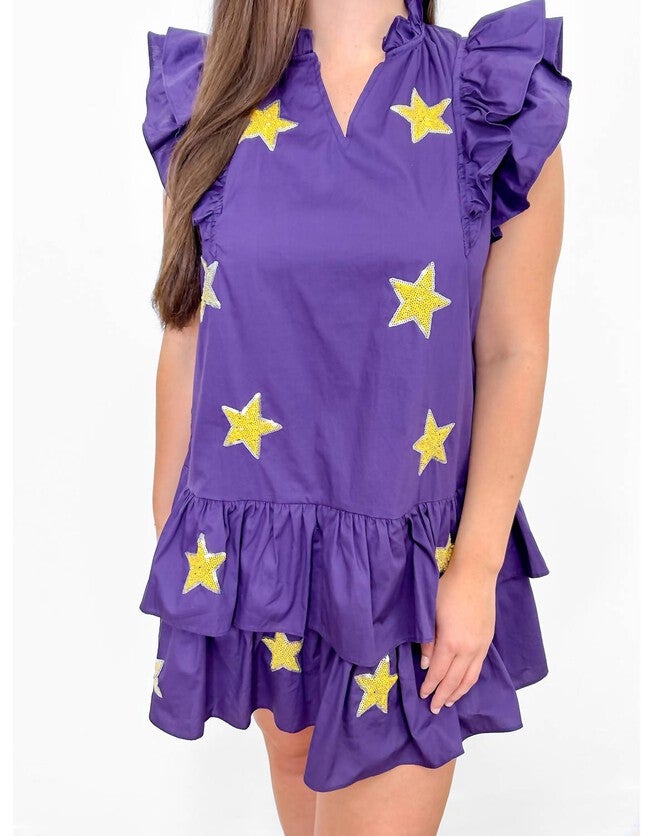 SEQUIN STARS DRESS IN PURPLE, Purple / Purple, hi-res image number 0