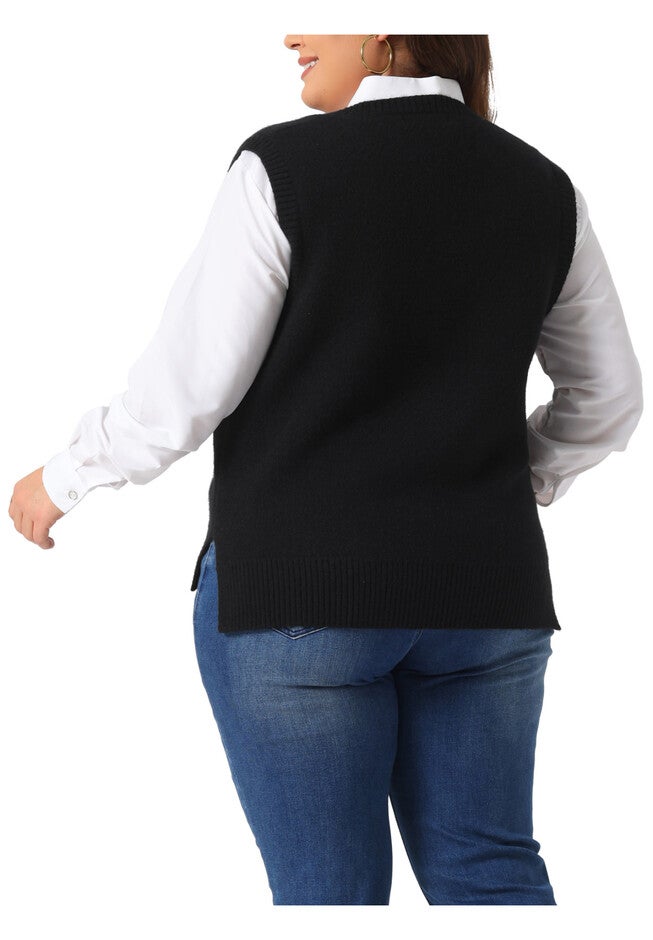 V Neck Knit Vest Sleeveless Pullover Sweater Top, Black / Black, alternate image number 3