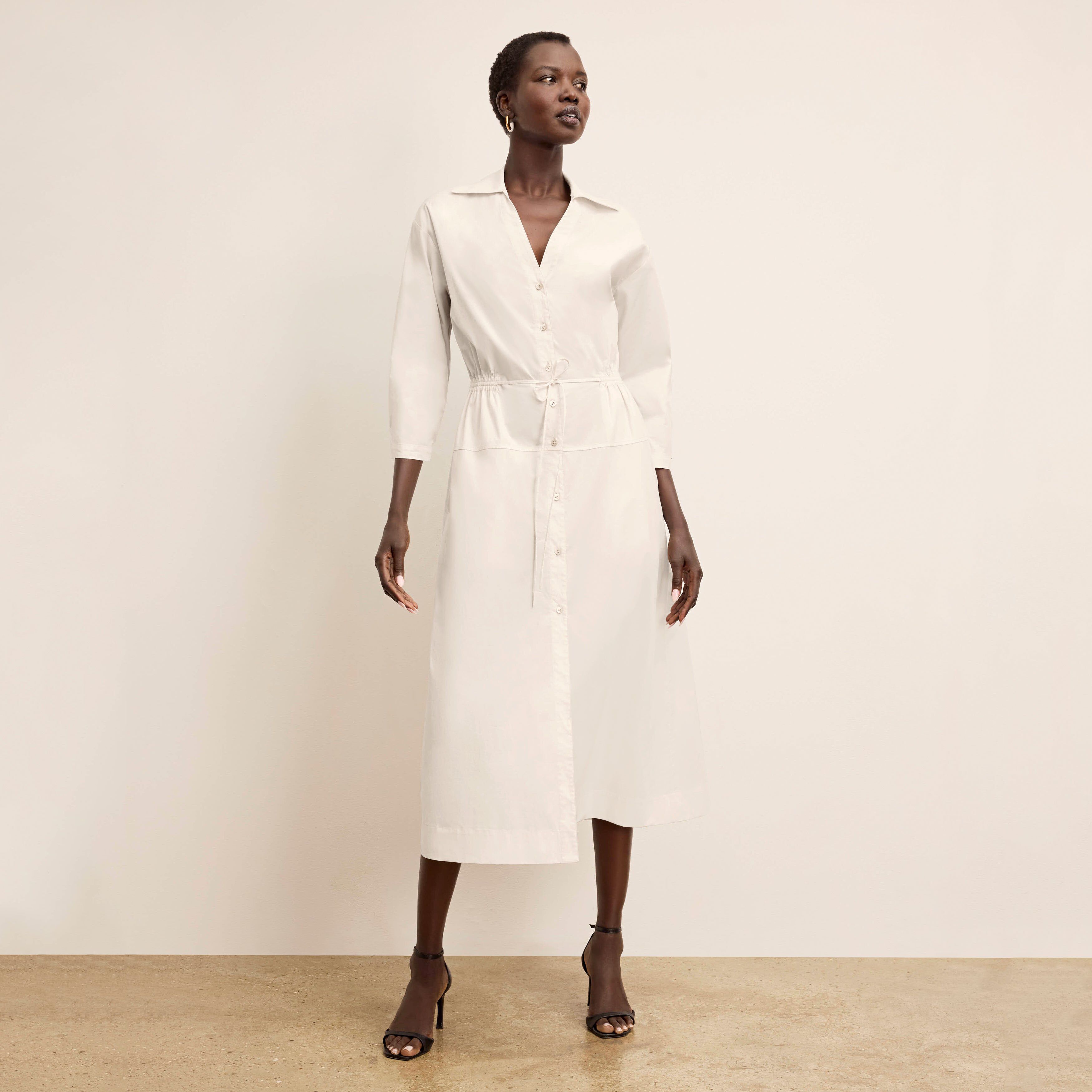 Boden Al Fresco Dress - Cotton Poplin, Eggshell / White, hi-res image number 0