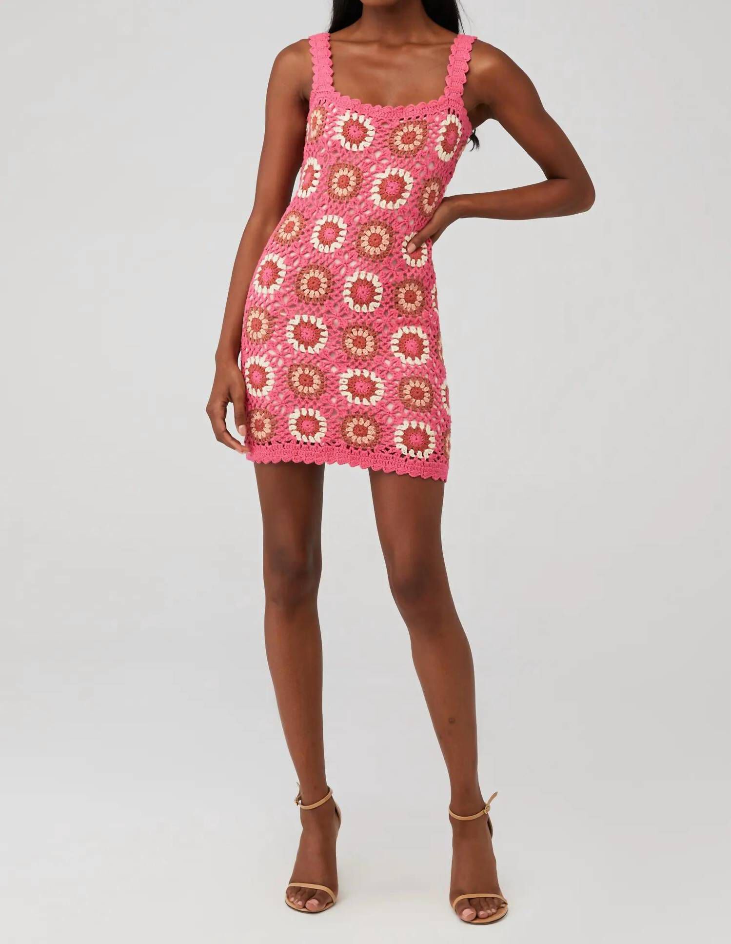 Marlowe Contrast Checkered Crochet Mini Dress