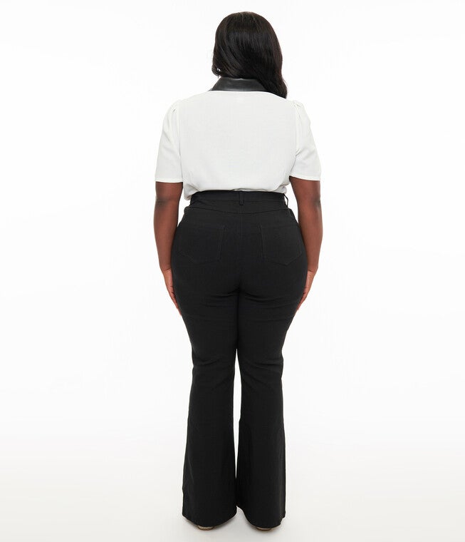 1970s Black & Silver Bats Flare Pants, Black Silver Bats / Black, alternate image number 2