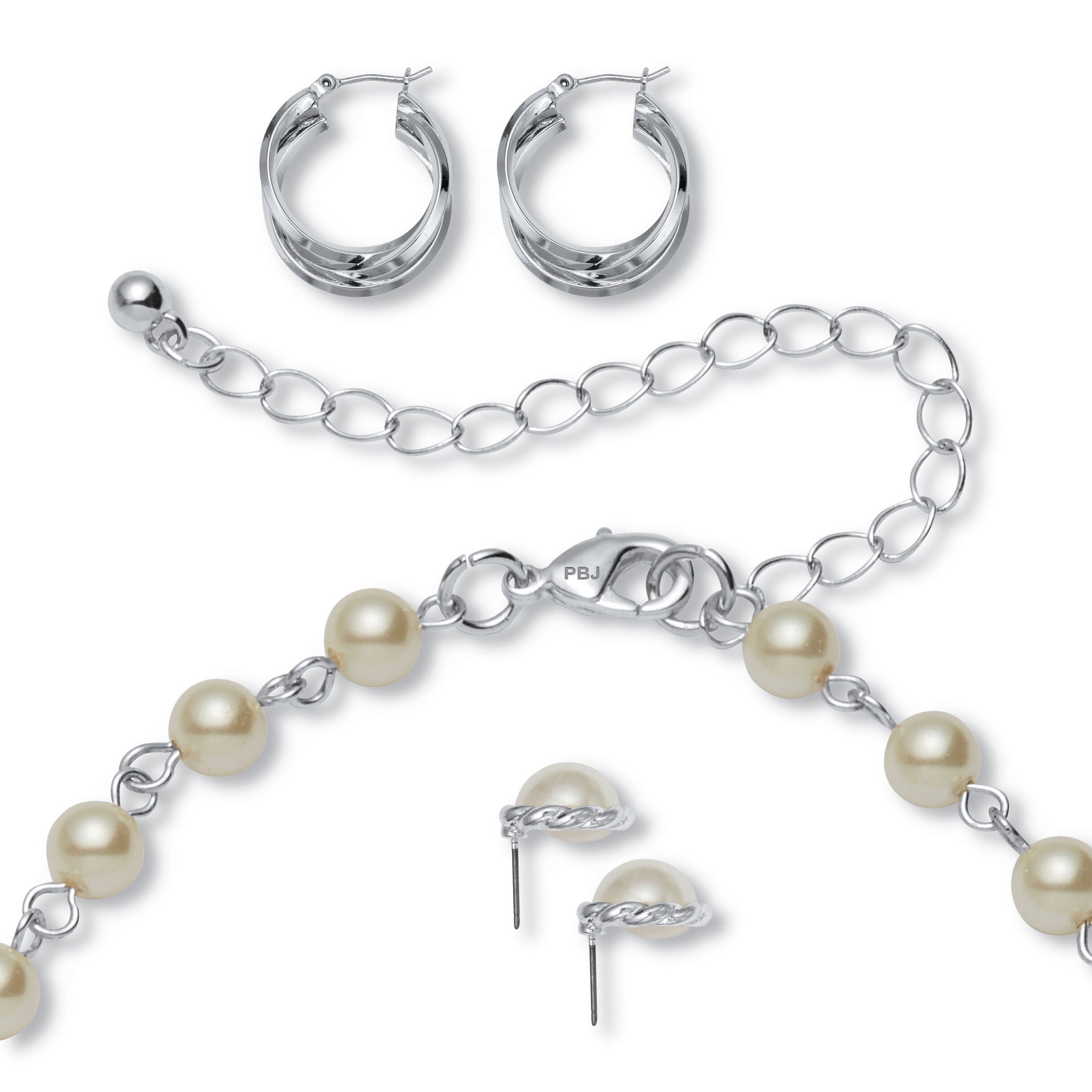 Silvertone Simulated Pearl Silvertone Graduated Jewelry Set, 18 inches, , alternate image number 4