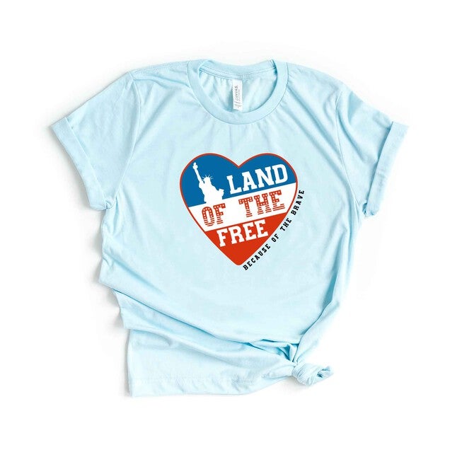 Land Of The Free Heart Short Sleeve Graphic Tee, Ice Blue / Light Blue, hi-res image number null