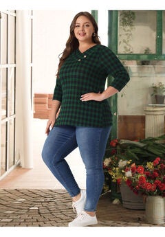 Stripe 3/4 Sleeve Tunic V Neck Knit Blouse