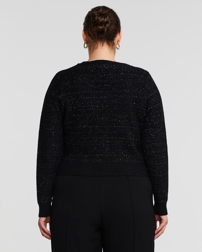 Abbey Black Metallic Knit Cardigan, BlackSilver / Black, alternate image number 1