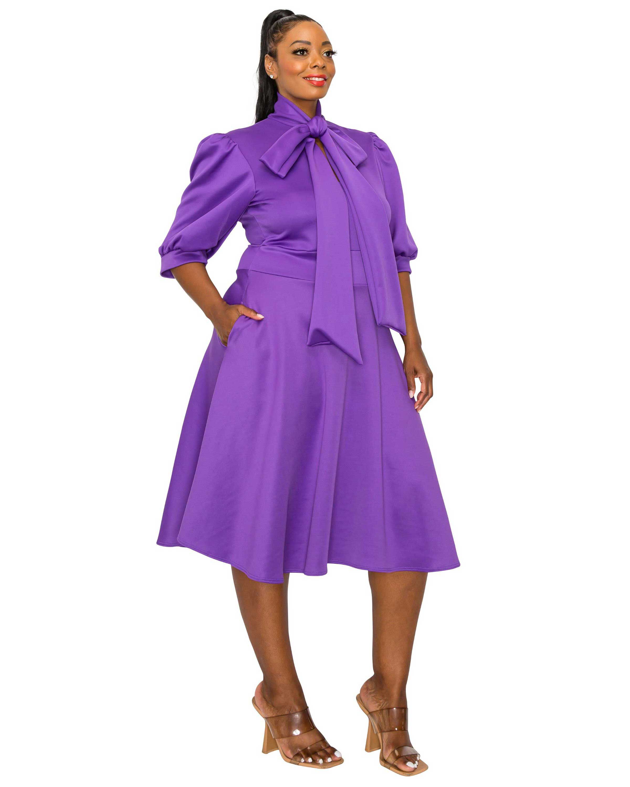 Carina Donna Flare Dress w/ Pockets, Purple / Purple, alternate image number 1