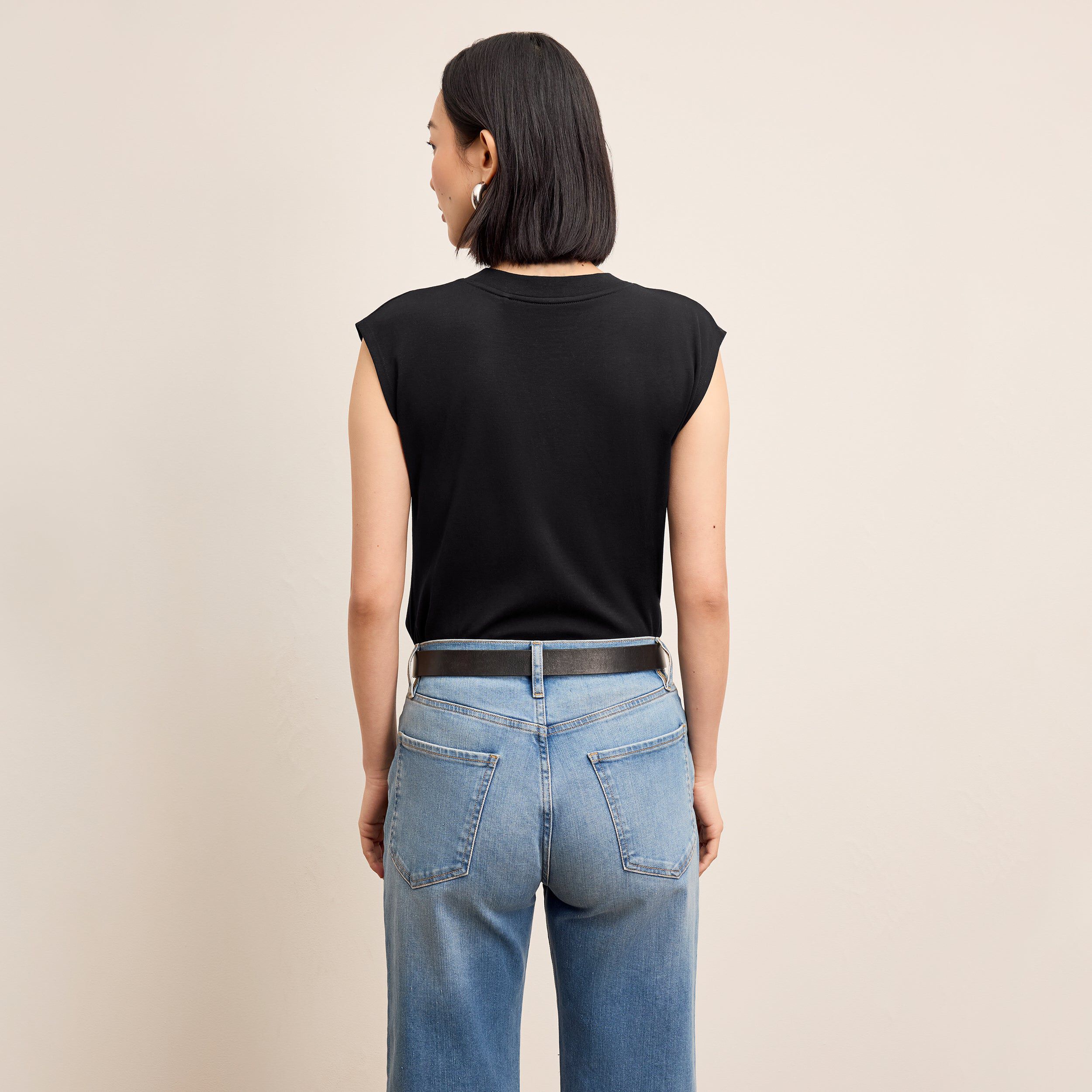 Alina Muscle Tee - Organic Pima Cotton, Black / Black, alternate image number 2