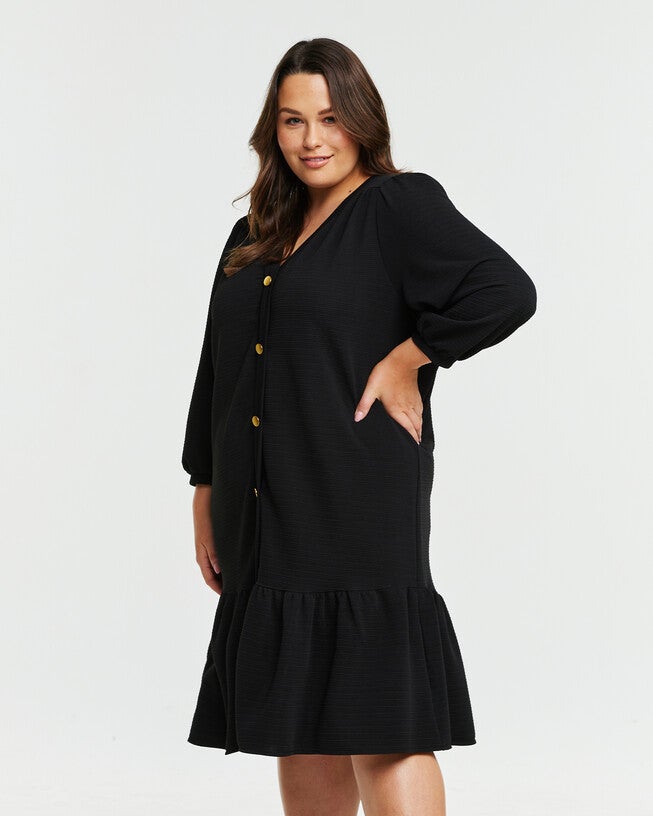 Elissa Knee Length Black Knit Dress, Black / Black, alternate image number null
