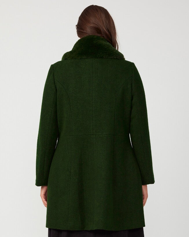 Grammys Beige Coat with Faux Fur Removable Collar, Olive / Olive Green, alternate image number null