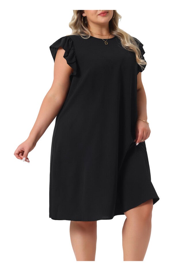 Summer Flare Sleeve Sleeveless Tank Loose Sundress, Black / Black, alternate image number 1