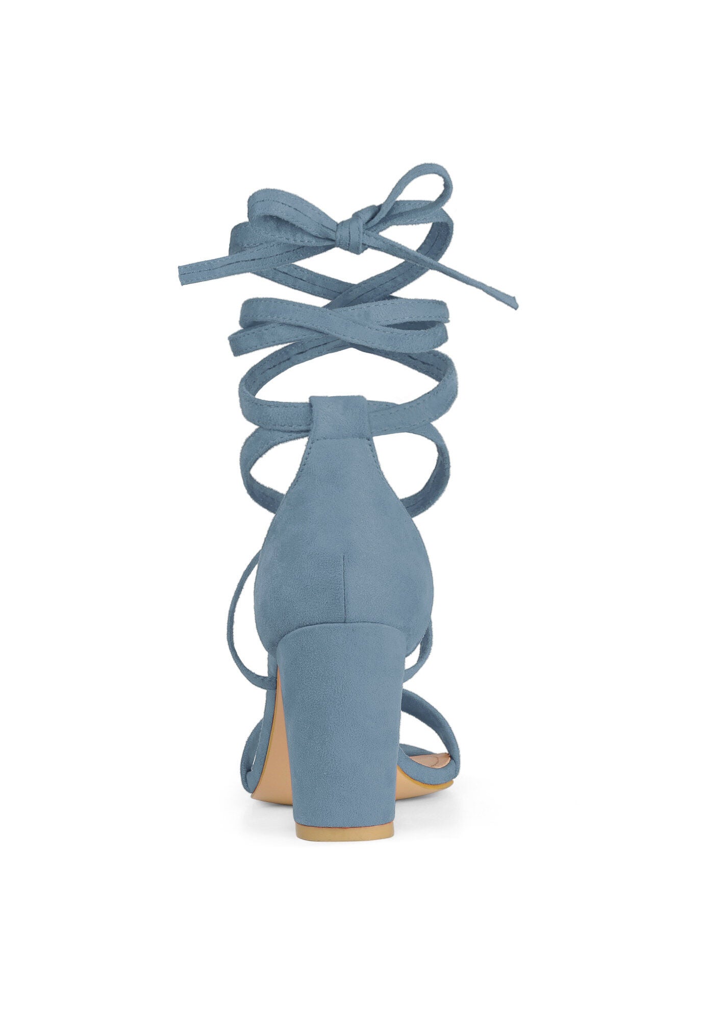 Strappy Chunky High Heels Lace Up Heels Sandals, Haze Blue / Dusty Blue, alternate image number 2