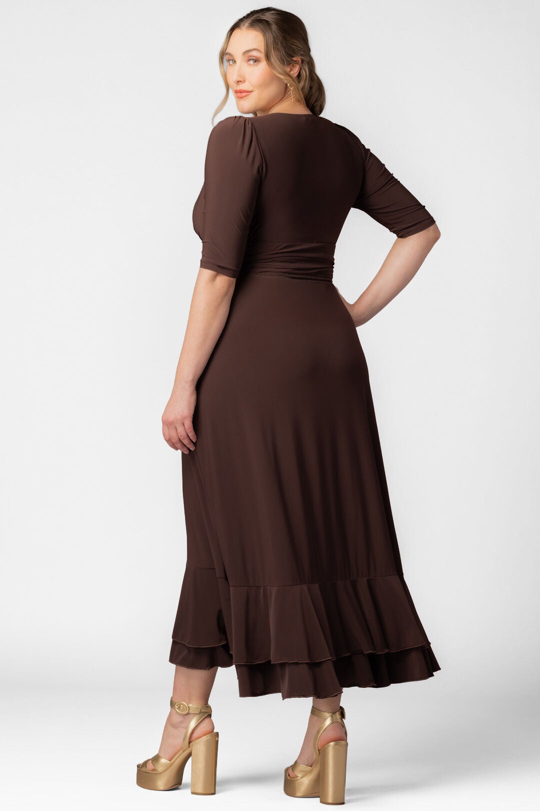 Veronica Ruffle Evening Gown, Chocolate / Brown, alternate image number 1