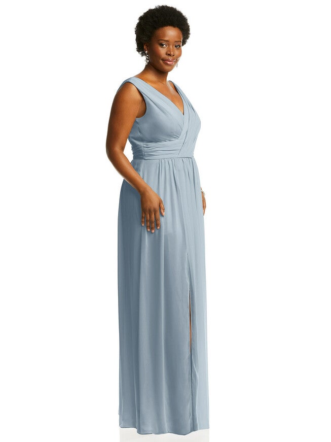 Sleeveless Draped Chiffon Maxi Dress with Front Slit, , alternate image number null