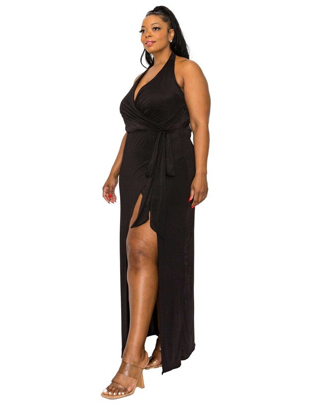 Gisele Halter Neck Dress, Black / Black, alternate image number null