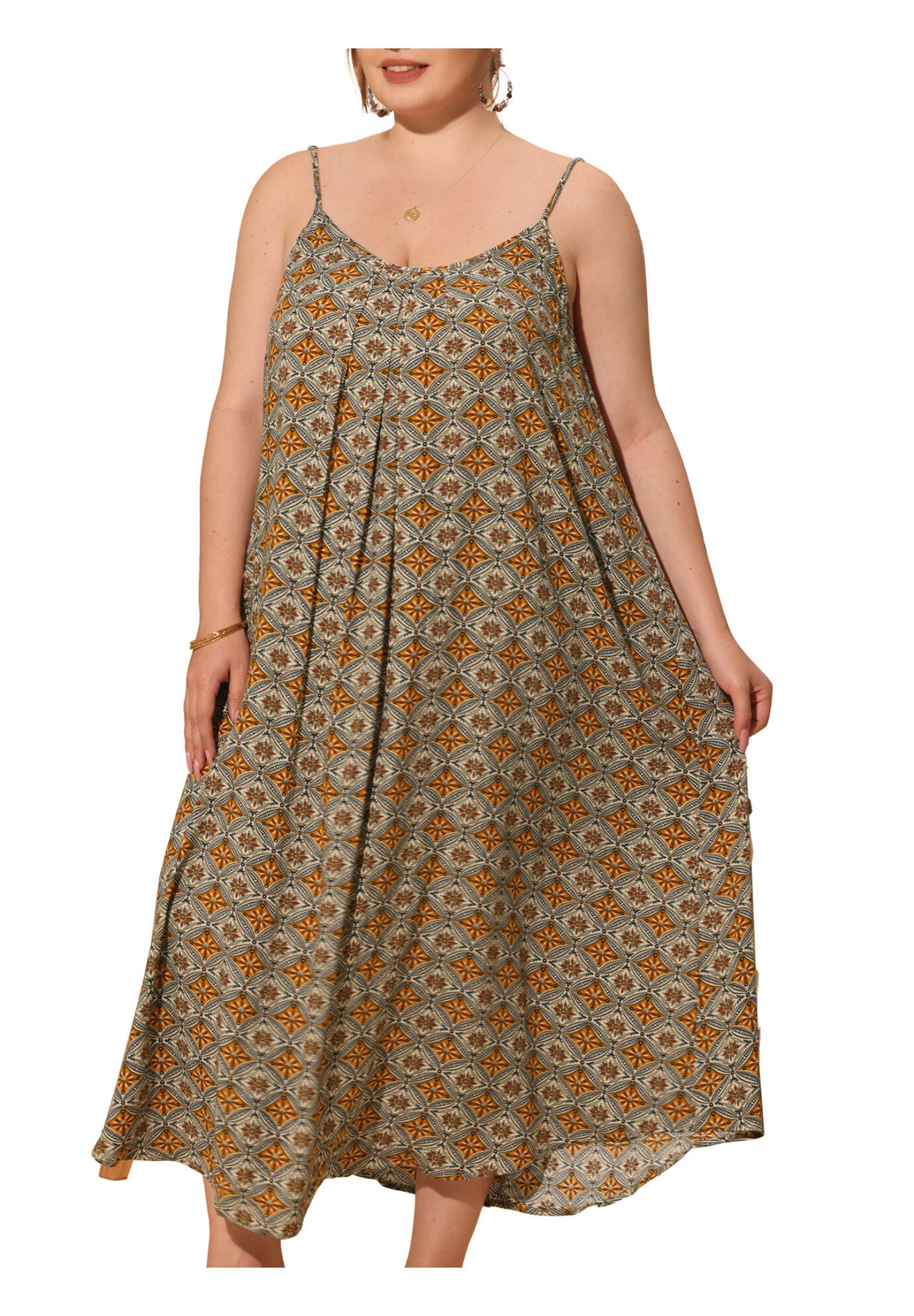 SPAGHETTI STRAP BEACH BOHEMIAN MIDI DRESS, Brown / Brown, alternate image number 2