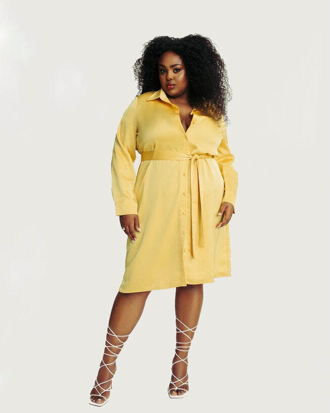 Belted Blouse Dress, Yellow / Yellow, hi-res image number 0