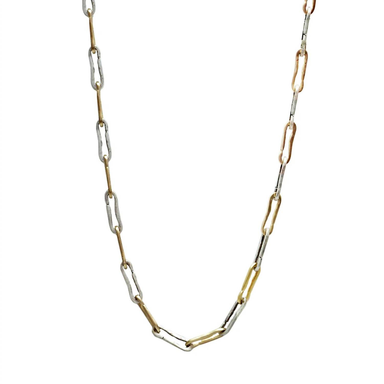 TWO TONE SAFETY PIN LINK NECKLACE IN GOLD/STERLING SILVER, GoldSterling Silver / Gold, hi-res image number 0