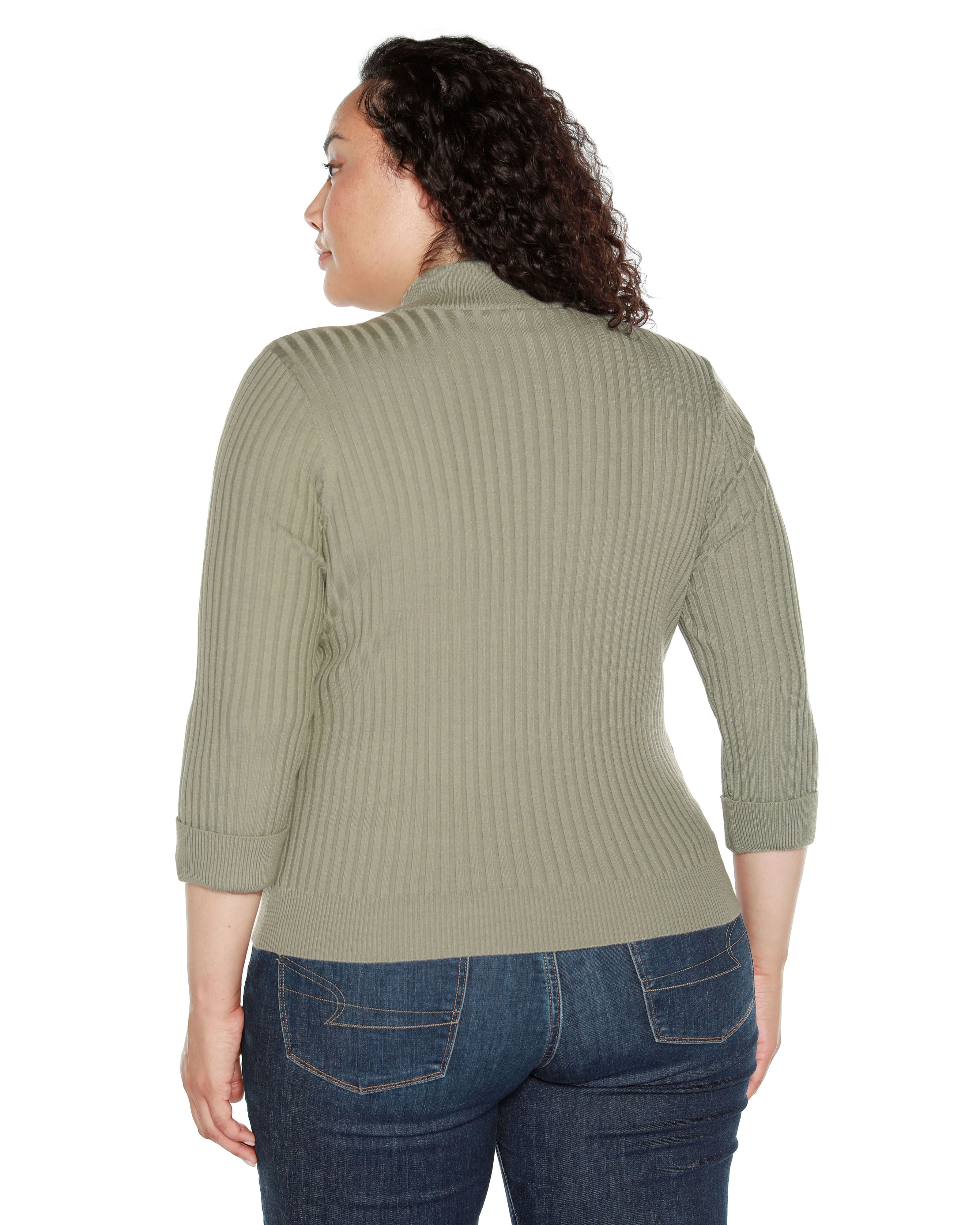 RIBBED QUARTER-ZIP SWEATER, Sage / Sage Green, alternate image number 1