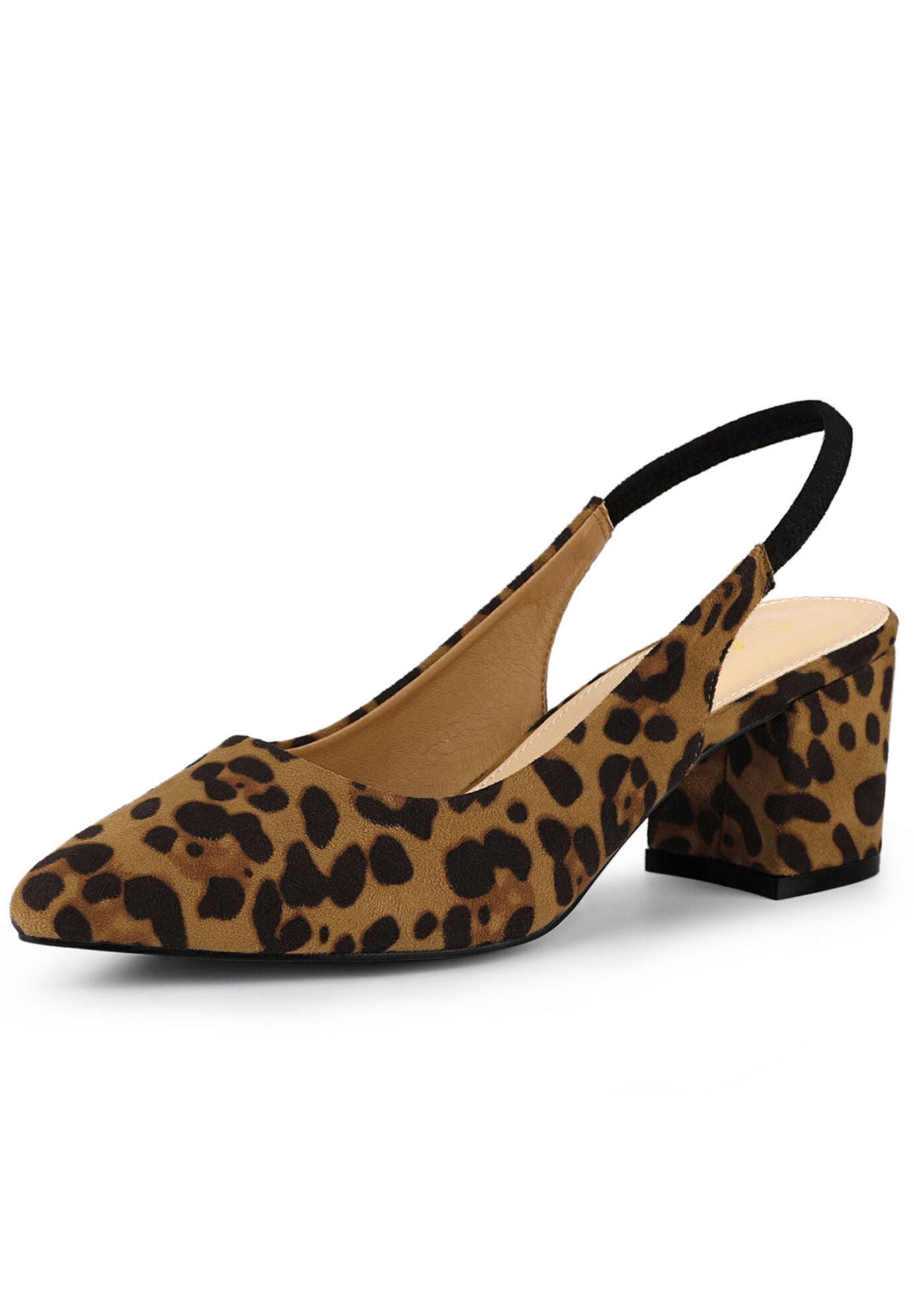 Pointed Toe Block Heel Pumps Slingback Heels, Leopard / Brown, hi-res image number 0