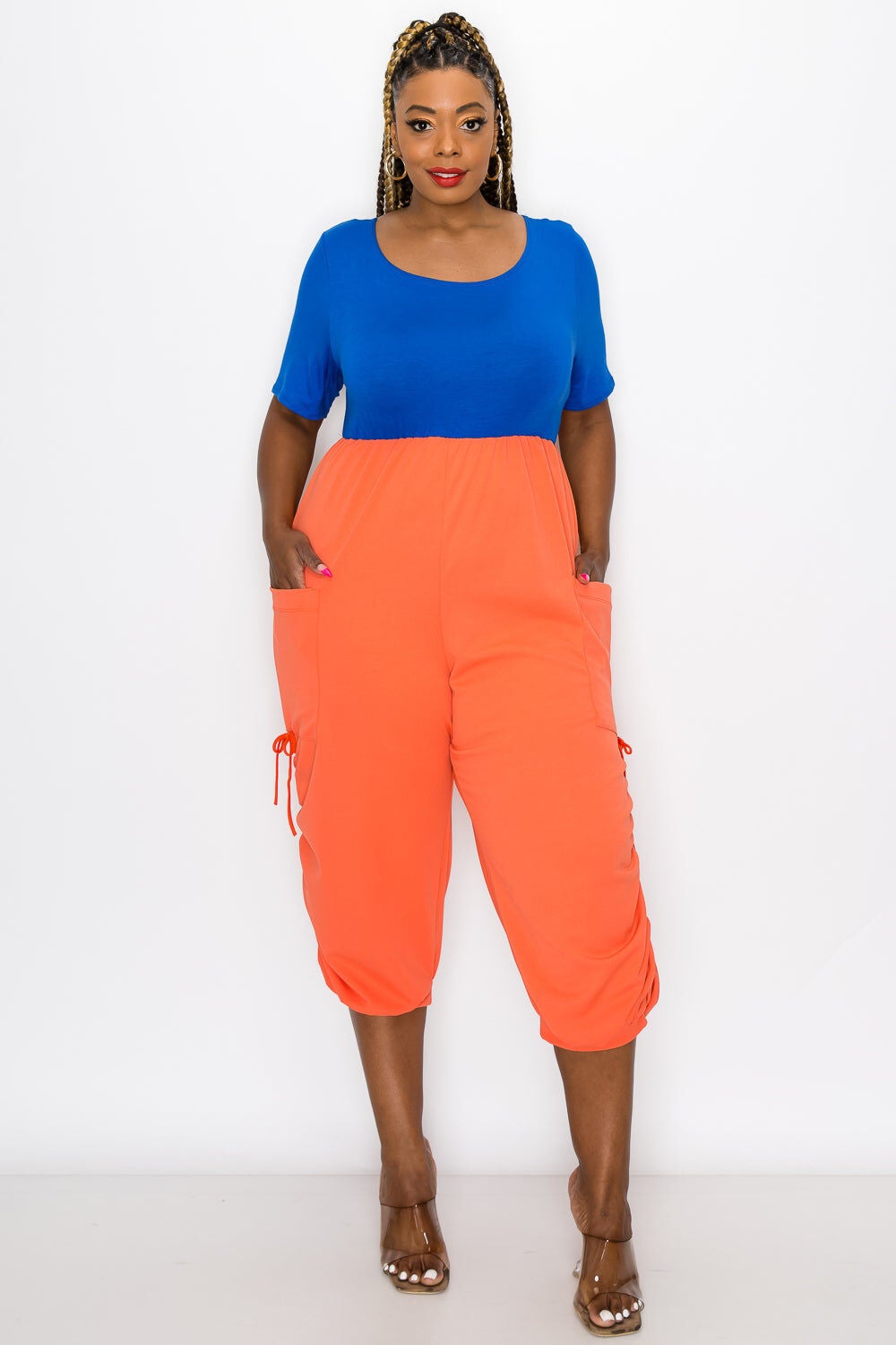 ELIZA COLORBLOCK JUMPSUIT, RoyalOrange / Royal Blue, hi-res image number 0