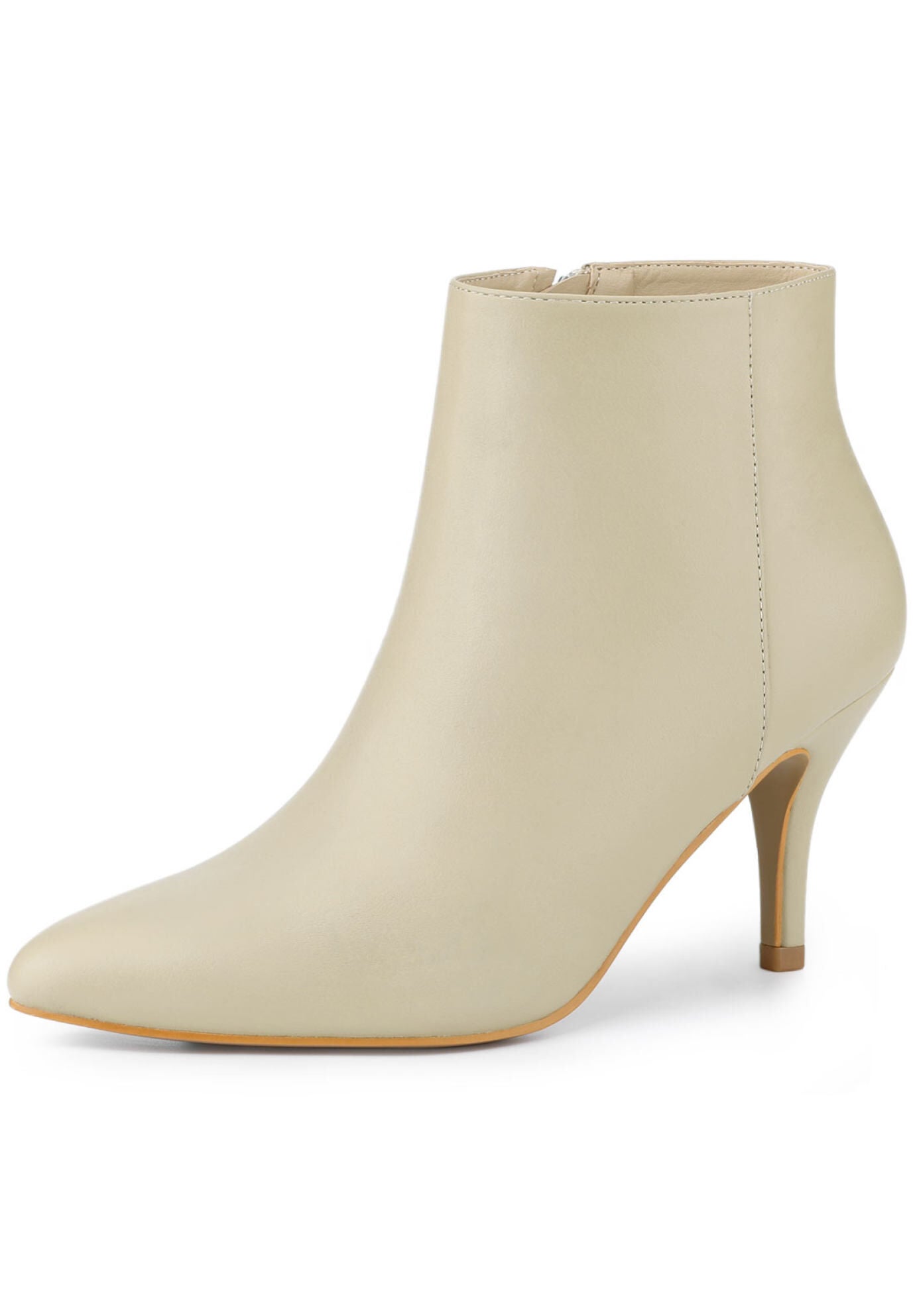 POINTED TOE STILETTO HEEL SOLID BOOTIES, Beige / Beige, hi-res image number 0