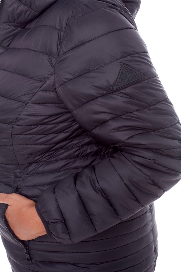 Women's Plus Size - YOHO | Vegan Down Lightweight Packable Puffer Jacket & Bag, Black / Black, alternate image number 3