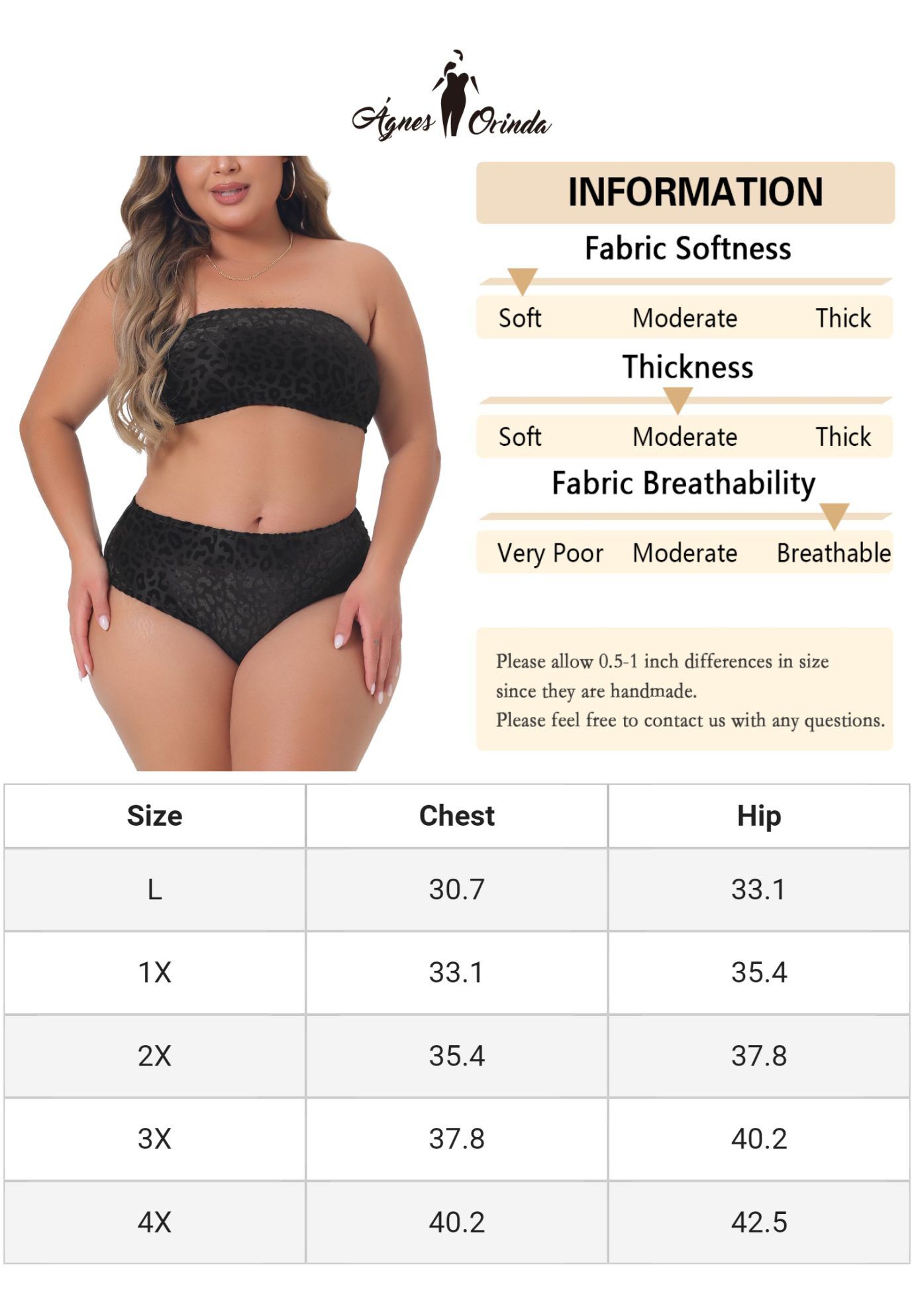 2 Piece Bandeau Bikini Velvet Leopard High Waisted Swimsuit, Black / Black, alternate image number 4