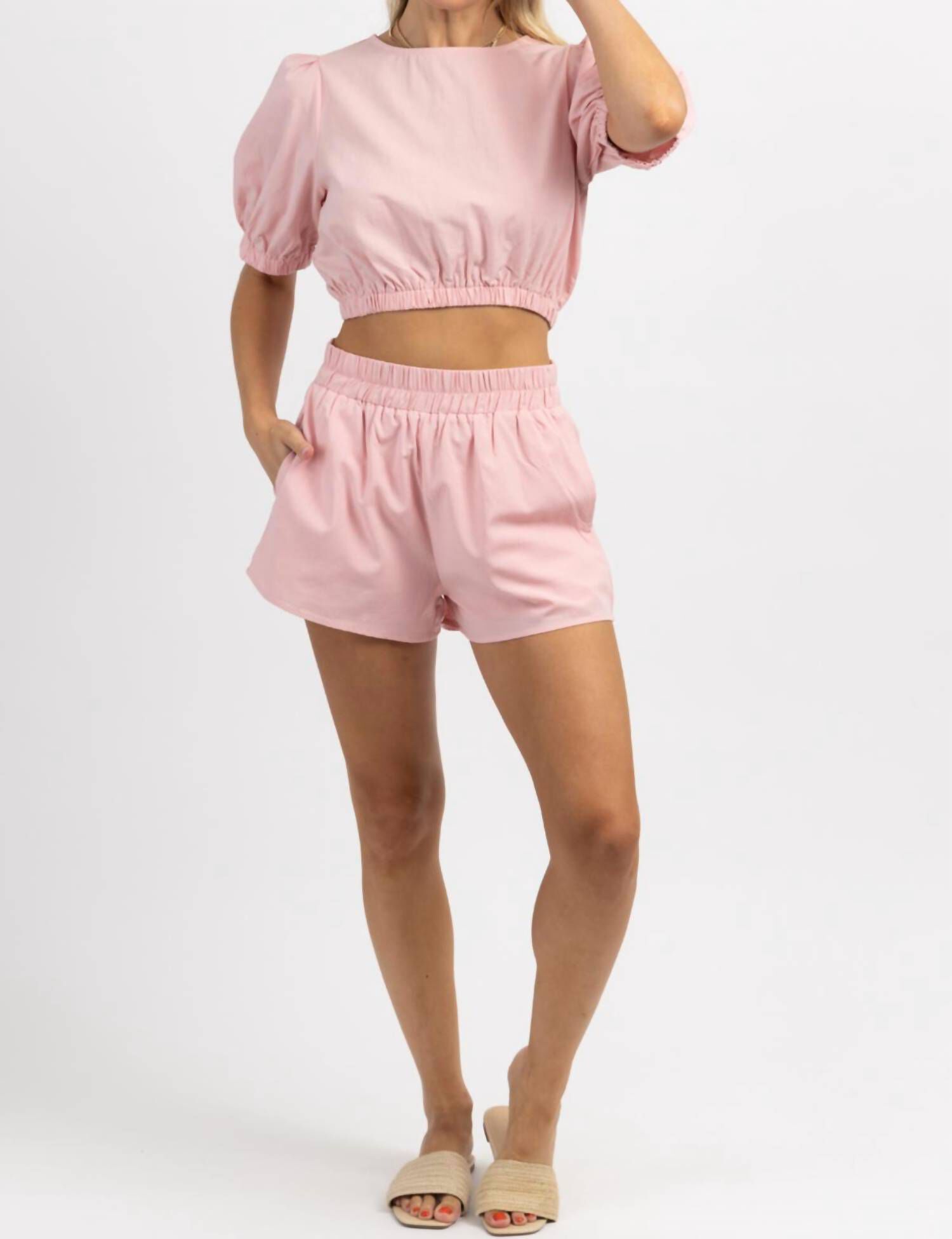 Barcelona Linen Short Set In Pink, , alternate image number 2