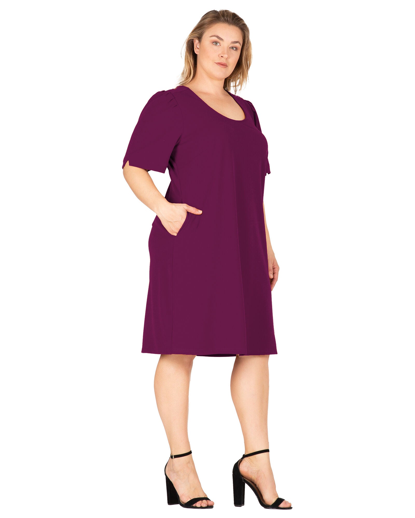 Alice Women&#39;s Plus Size Puffed Sleeves Scoop Neck Midi Dress, , alternate image number 7