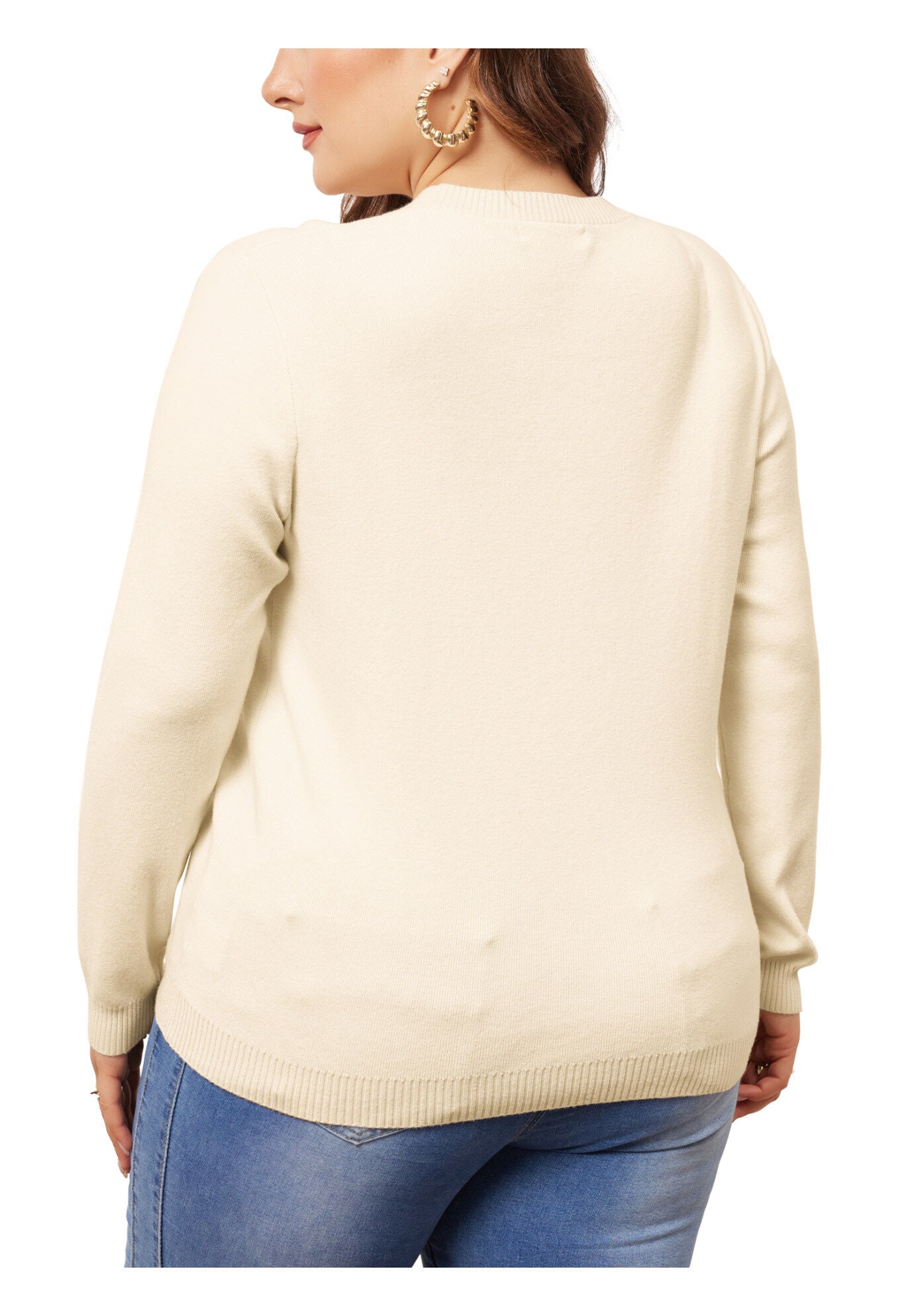 Long Sleeve Crewneck Knit Sweater Tee Top, Apricot / Beige, alternate image number 3