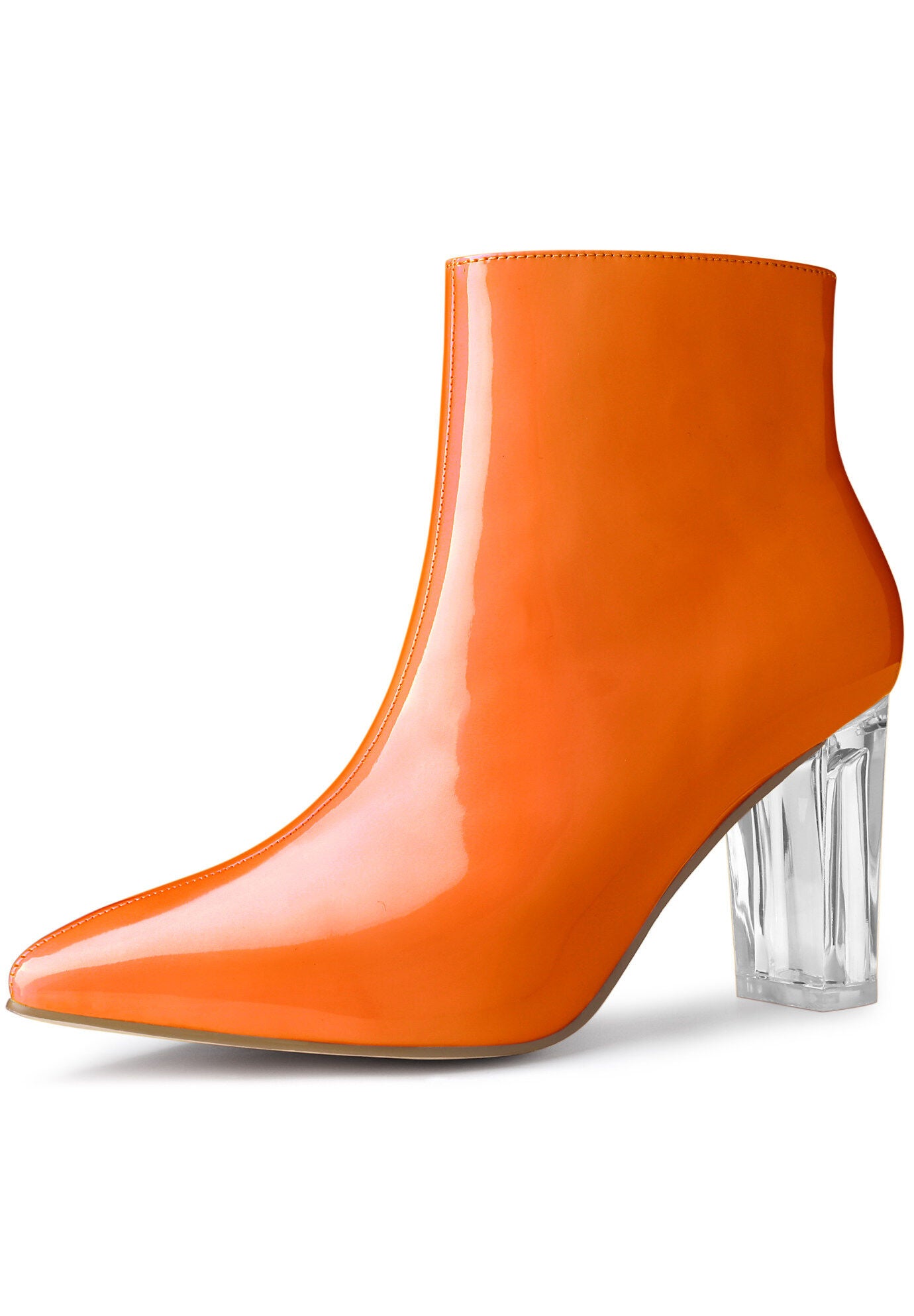 CLEAR HEEL POINTY TOE ANKLE BOOTS, Orange / Orange, hi-res image number 0