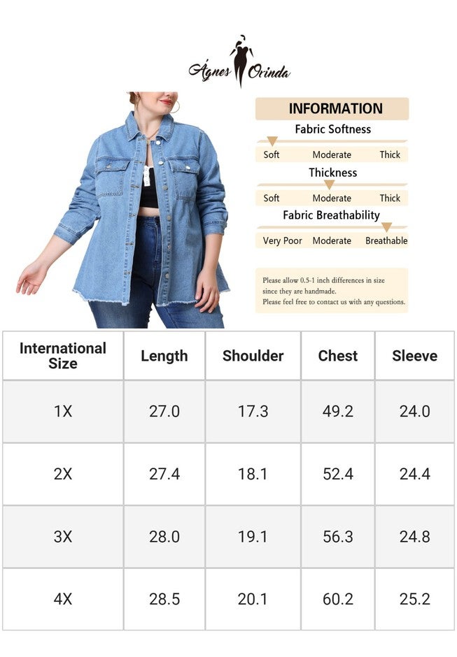WASHED FRAYED HEM JEAN DENIM SHIRT JACKET, Light Blue / Light Blue, alternate image number null
