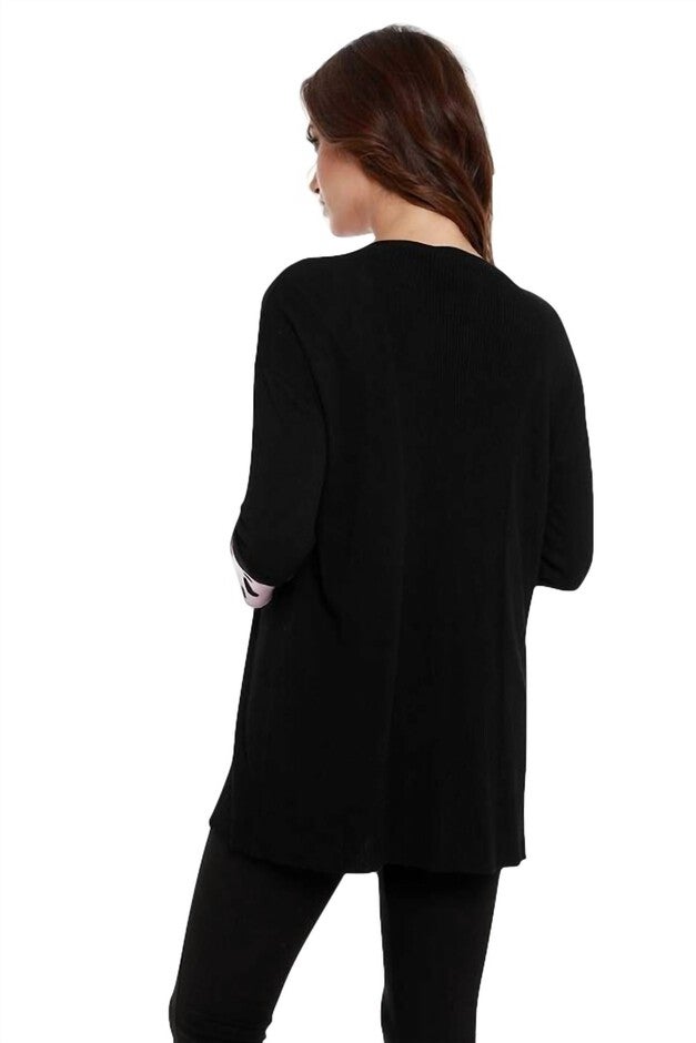 POLKA DOT SLEEVE RIBBED OPEN CARDIGAN IN BLACK/PINK, , alternate image number null