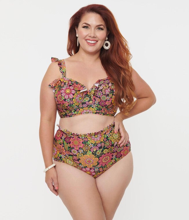 Unique Vintage Kaleidoscope Floral Southampton Swim Top, , alternate image number null