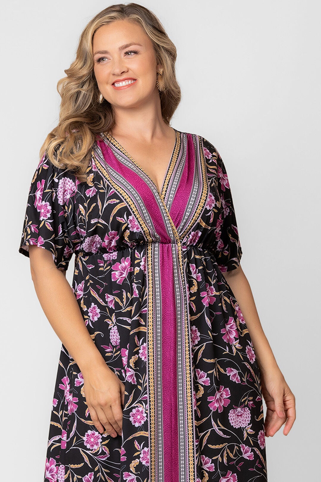 Wanderlust Border Print Maxi Dress, Mauve Border Print / Black, alternate image number 2