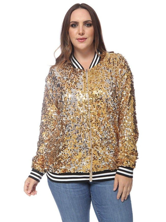 Sequin Bomber Jacket, Gold / Gold, hi-res image number null