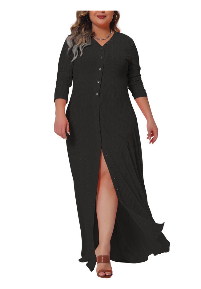 Side Split Long Sleeve Cardigan Cover Up Dress, Black / Black, alternate image number null