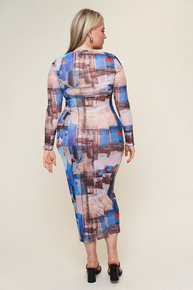 Florencia Mesh Maxi Dress, Capri / Royal Blue, alternate image number 3