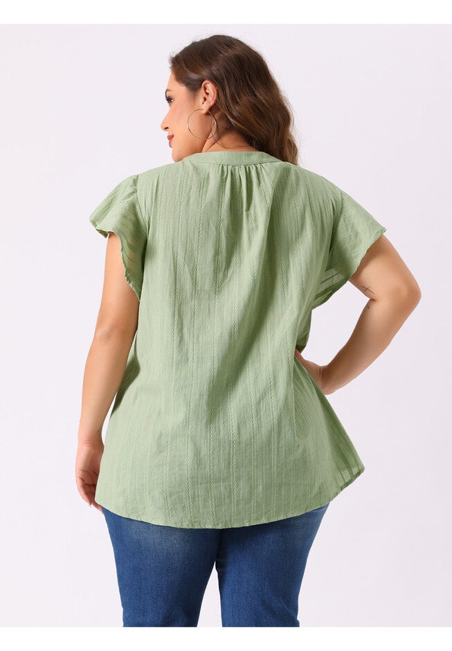 V NECK TASSEL SELF TIE FLUTTER BLOUSE, Green / Light Green, alternate image number 3
