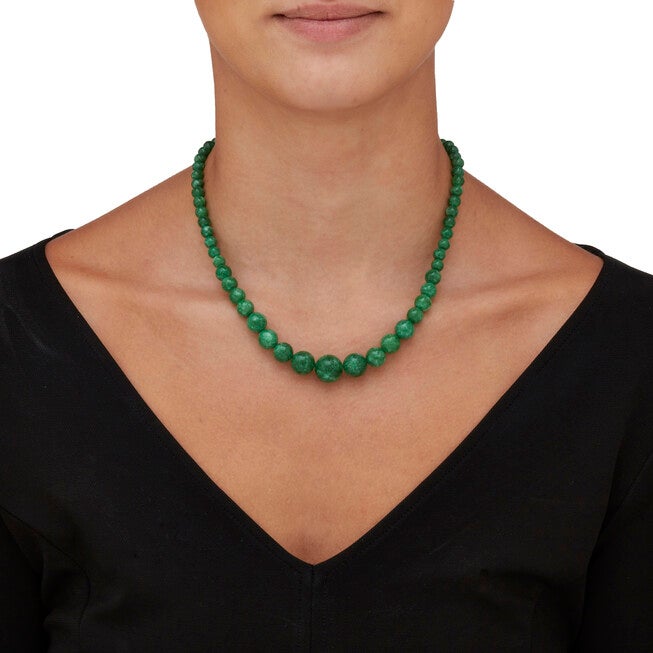 Round Green Jade Graduated Bead Necklace 18 Inch, Green / Forest Green, alternate image number 2
