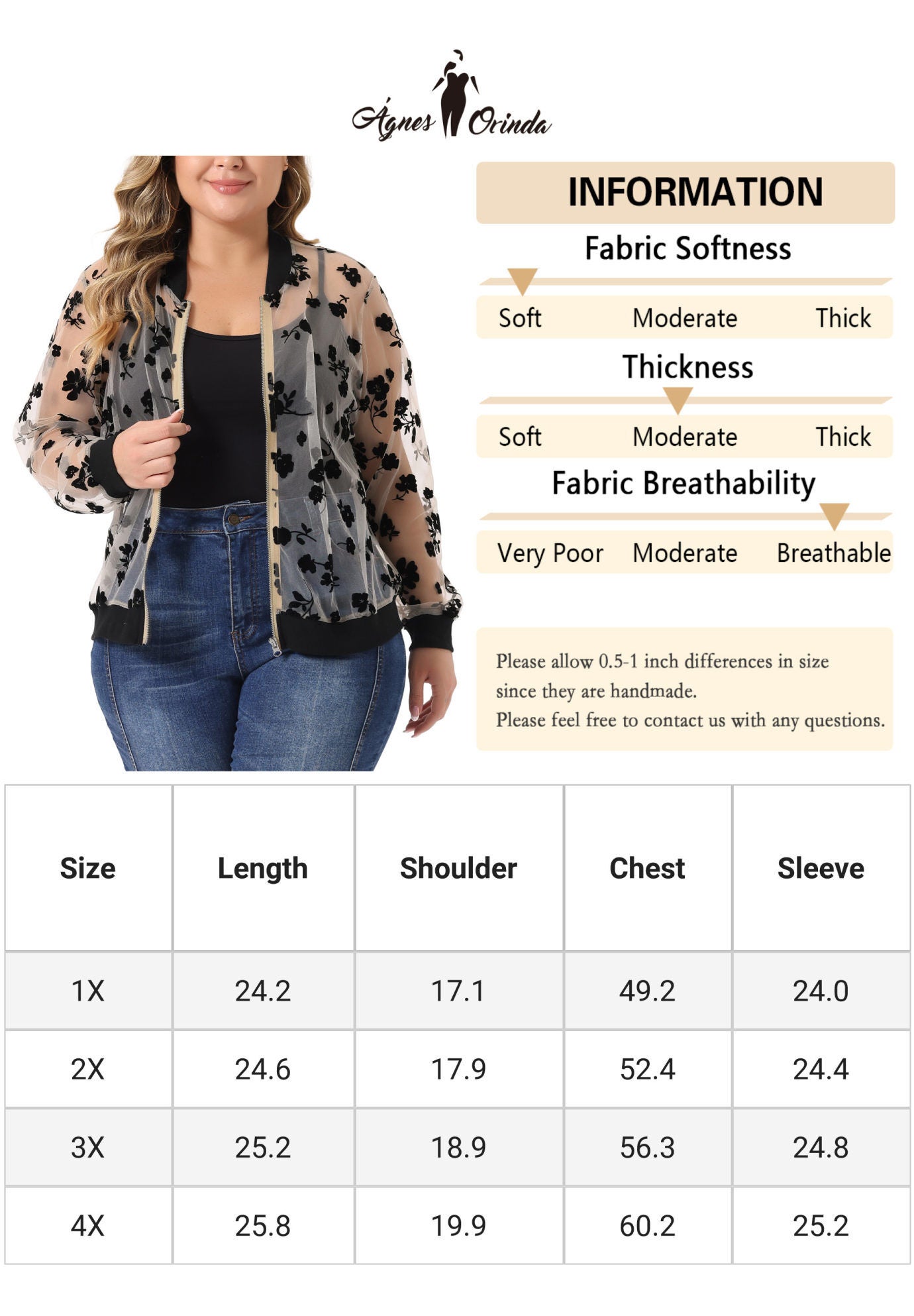 SHEER FLORAL LACE LONG SLEEVE BASEBALL JACKET, Apricot / Cream, alternate image number 4