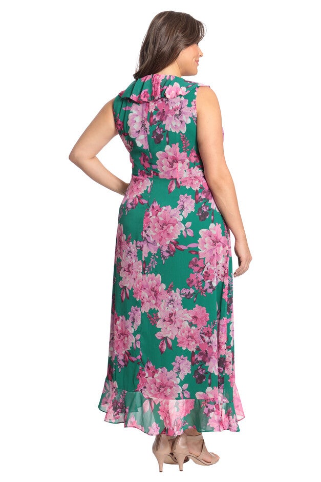 Floral side tie ruffle wrap maxi dress, Green / Light Green, alternate image number null